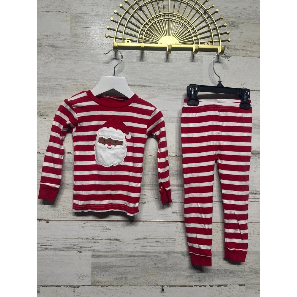 Carter's Pajama Set Boys 2T Red White Striped Santa Applique